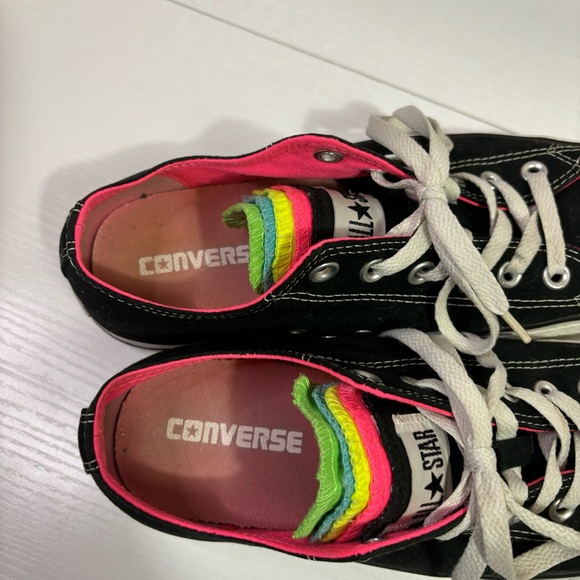 Converse All Star Black Sneakers with Multi-colored Rainbow Tongue - Picture 5 of 6